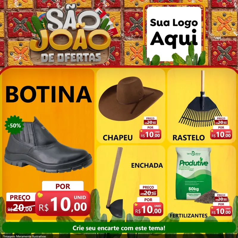 Modelo de Rede Social para Feed Facebook com o tema São João de Muitas Ofertas - Junina para Agropecuária