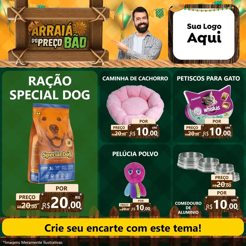 Modelo de Rede Social para Feed Facebook com o tema Arraiá do preço bão para Pet Shop