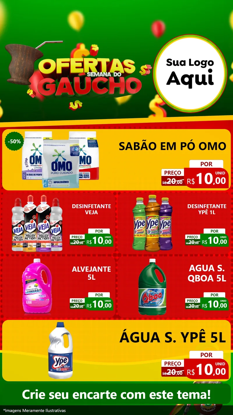 Modelo de TV para TV Vertical com o tema Ofertas Semana Do Gaúcho para Produtos de Limpeza