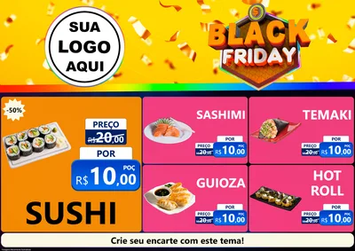 Modelo de Encarte para Encarte A4 Horizontal com o tema Black Friday para Comida japonesa