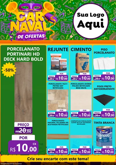 Modelo de Encarte para Encarte A4 Vertical com o tema Carnaval de Ofertas para Pisos e revestimentos