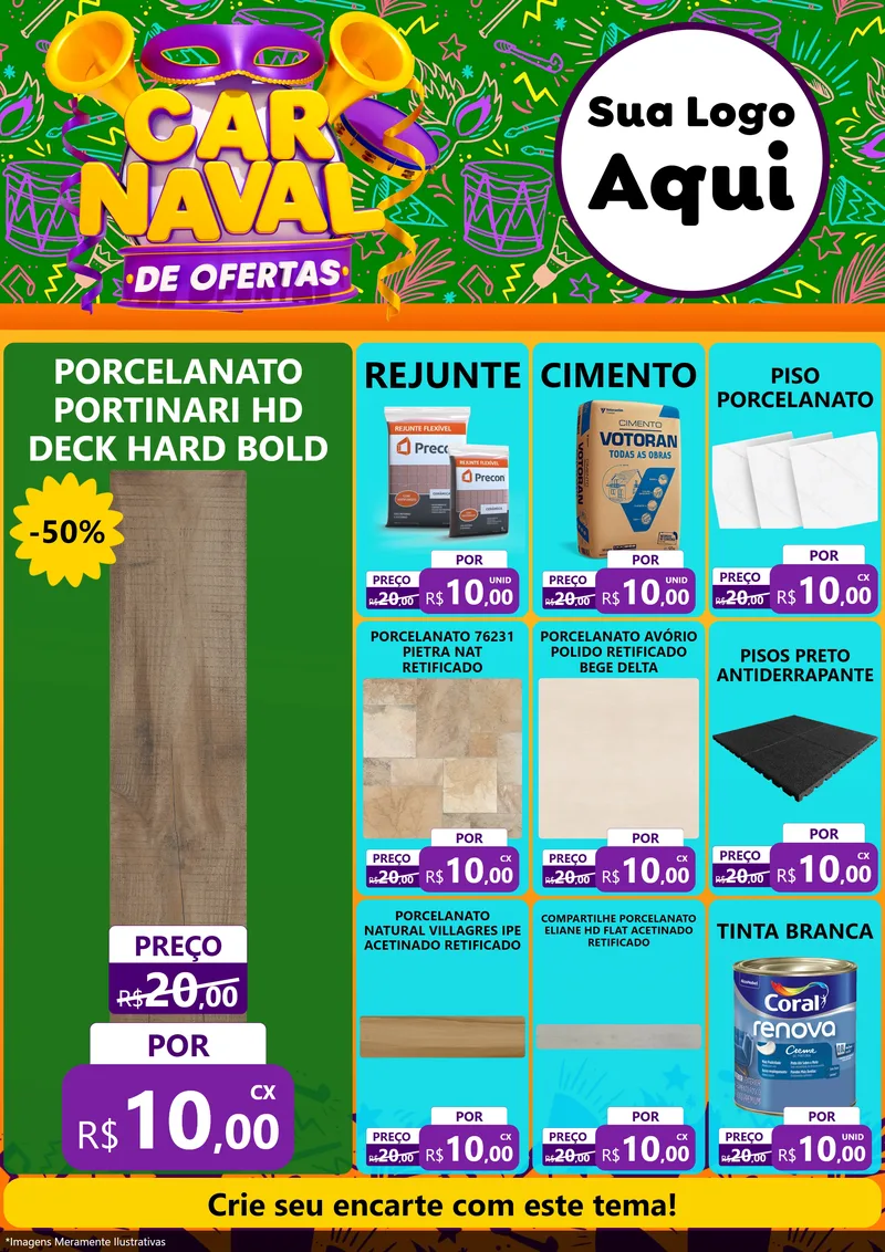 Modelo de Encarte para Encarte A4 Vertical com o tema Carnaval de Ofertas para Pisos e revestimentos