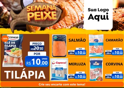 Modelo de Encarte para Encarte A4 Horizontal com o tema Semana do Peixe para Peixaria