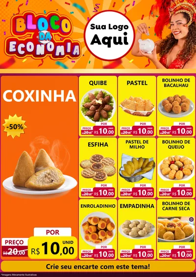 Modelo de Encarte para Encarte A4 Vertical com o tema Bloco da Economia para Salgadaria