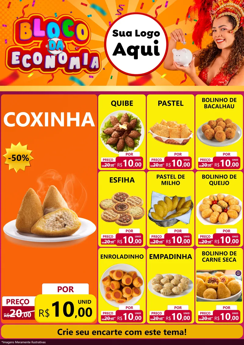 Modelo de Encarte para Encarte A4 Vertical com o tema Bloco da Economia para Salgadaria