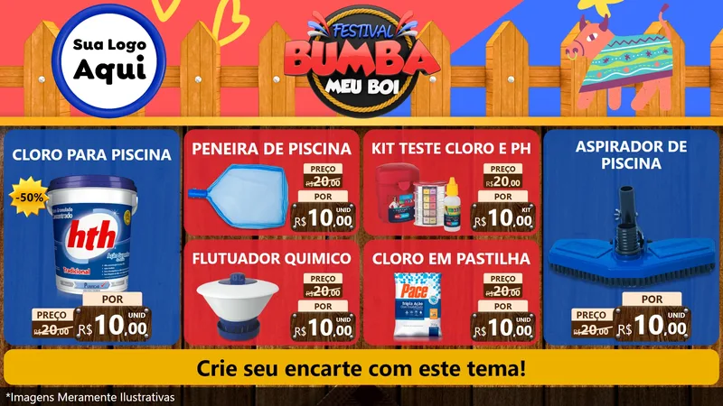 Modelo de TV para TV Horizontal com o tema Festival Bumba Meu Boi para Produtos para Piscina