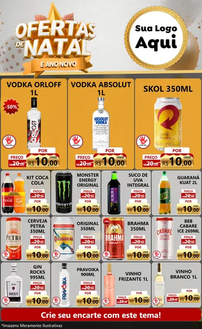 Modelo de Encarte para Encarte Grande com o tema Ofertas De Natal E Ano Novo para Distribuidora de bebidas