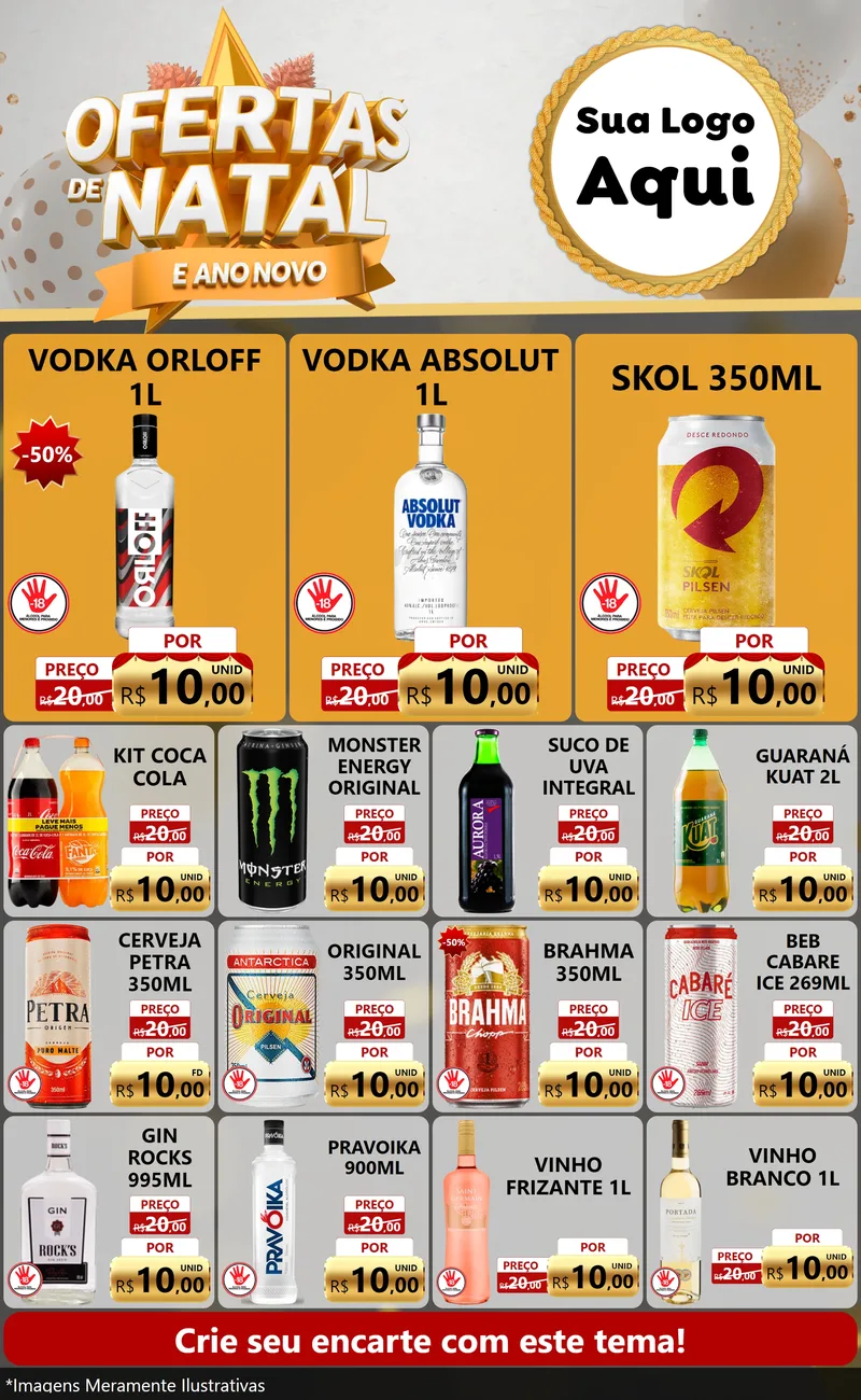 Modelo de Encarte para Encarte Grande com o tema Ofertas De Natal E Ano Novo para Distribuidora de bebidas