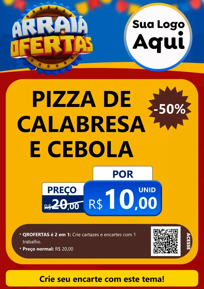 Modelo de Cartaz para Cartaz A4 Vertical com o tema Arraiá de Ofertas - Junina para Pizzaria