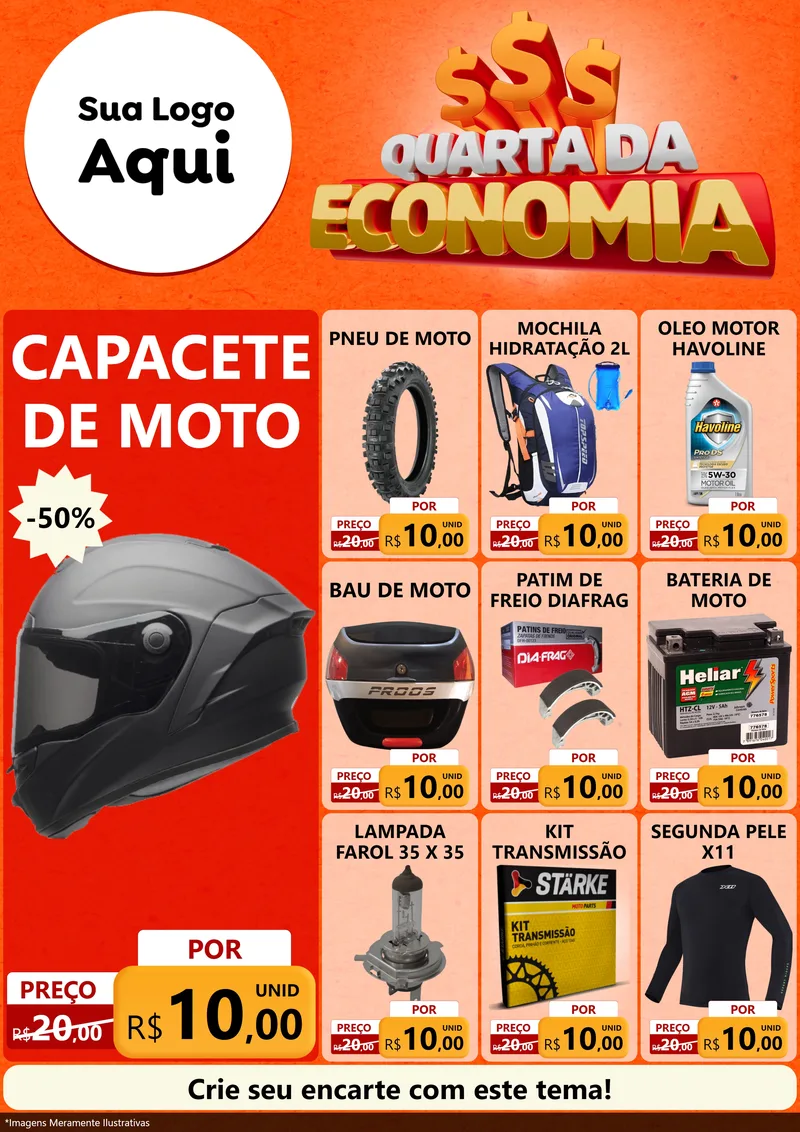 Modelo de Encarte para Encarte A4 Vertical com o tema Quarta da Economia para Moto peças