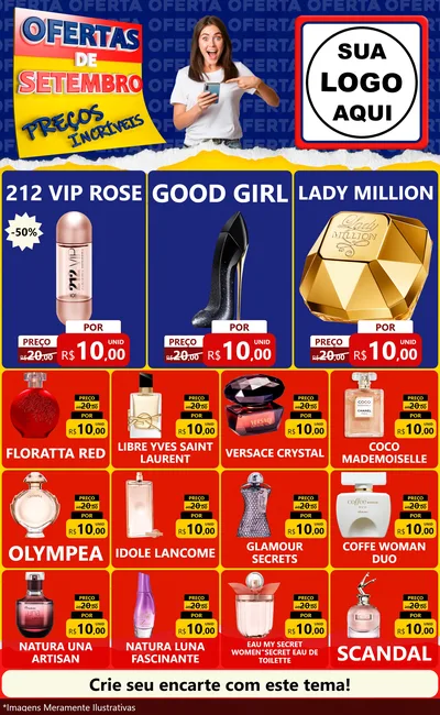 Modelo de Encarte para Encarte Grande com o tema Ofertas de Setembro - Preços Incríveis para Perfumes