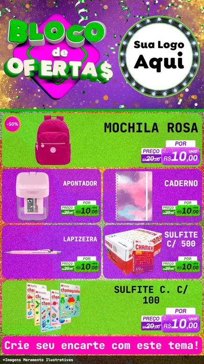 Modelo de TV para TV Vertical com o tema Bloco de Ofertas para Papelaria
