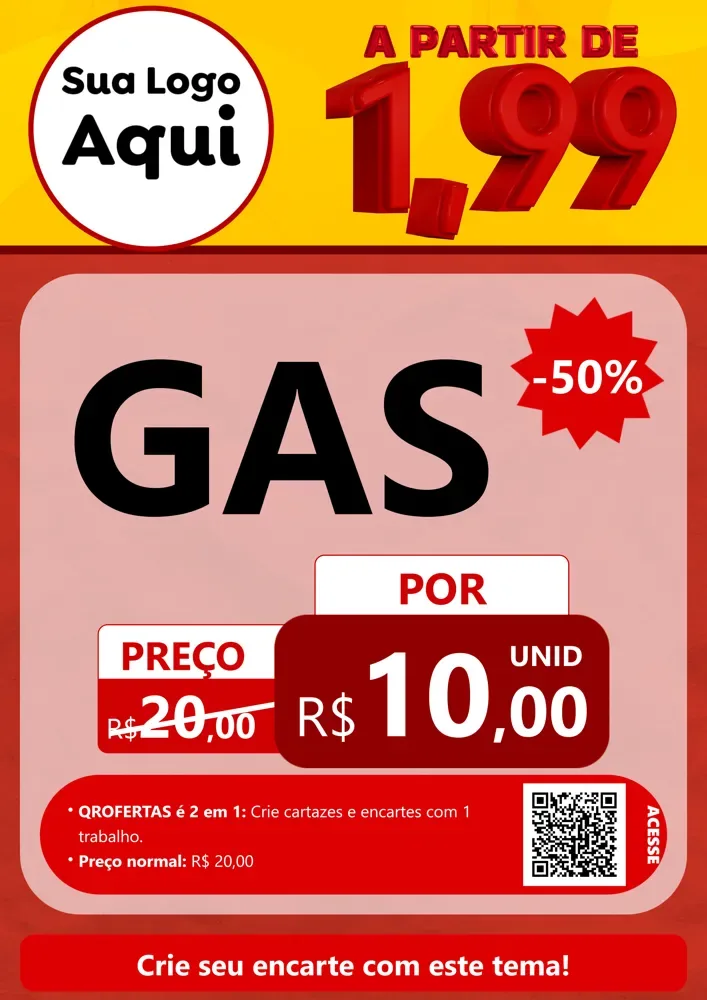 Modelo de Cartaz para Cartaz A4 Vertical com o tema A Partir de Um e Noventa e Nove - 1,99 para Água e gás