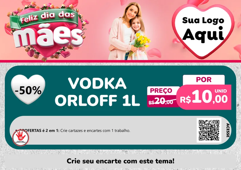Modelo de Cartaz para Cartaz A4 Horizontal com o tema Feliz Dia das Mães para Distribuidora de bebidas