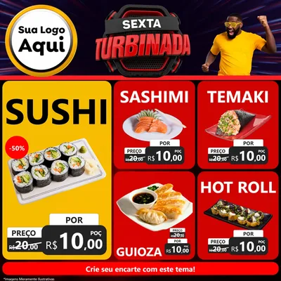 Modelo de Rede Social para Feed Facebook com o tema Sexta Turbinada para Comida japonesa