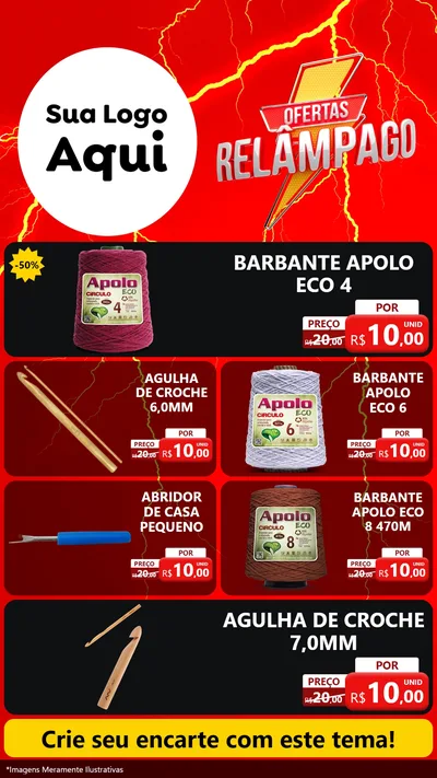 Modelo de TV para TV Vertical com o tema Ofertas Relâmpago para Armarinho e Aviamentos