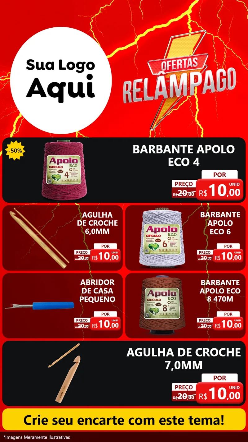 Modelo de TV para TV Vertical com o tema Ofertas Relâmpago para Armarinho e Aviamentos