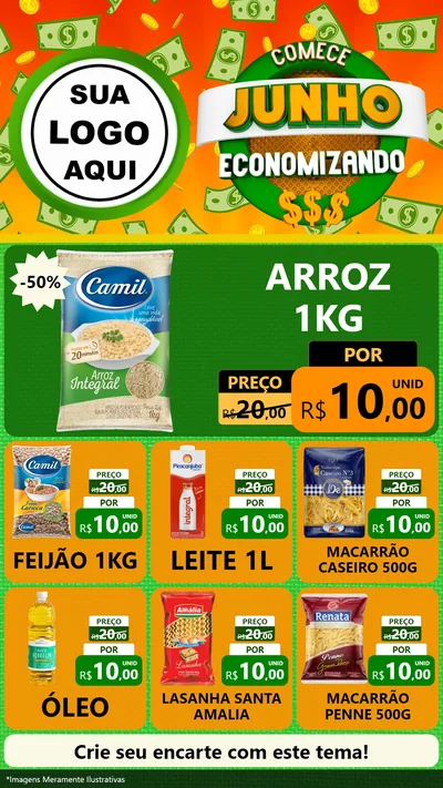 Modelo de Rede Social para Stories com o tema Comece Junho Economizando para Supermercado