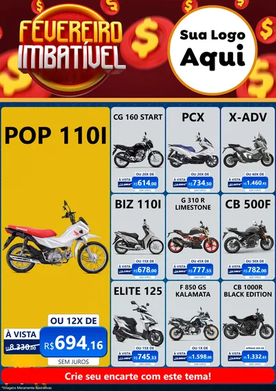 Modelo de Encarte para Encarte A4 Vertical com o tema Fevereiro Imbatível para Concessionaria de Motos