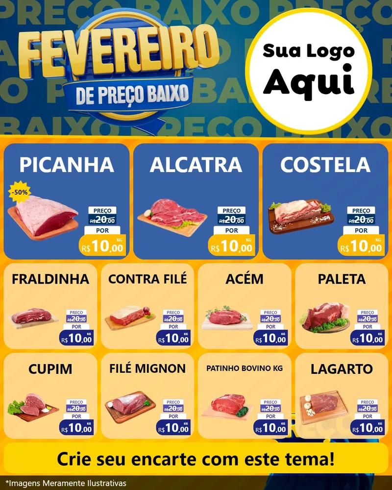 Modelo de Rede Social para Feed Instagram com o tema Fevereiro de Preço Baixo para Açougue