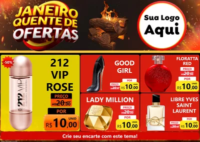 Modelo de Encarte para Encarte A4 Horizontal com o tema Janeiro Quente de Ofertas para Perfumes