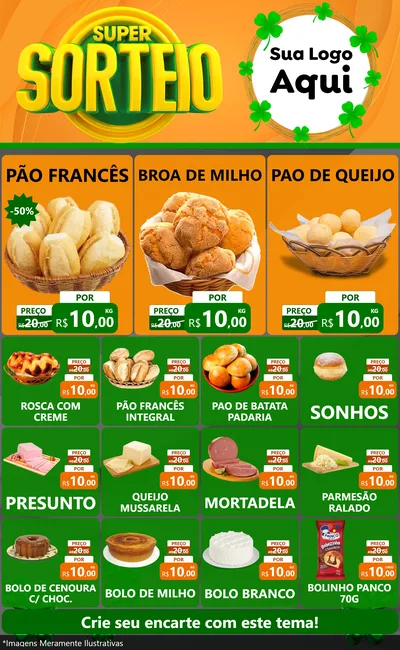Modelo de Encarte para Encarte Grande com o tema Super Sorteio para Padaria