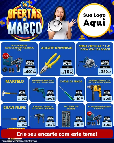 Modelo de Rede Social para Feed Instagram com o tema Ofertas de Março para Maquinas e Ferramentas