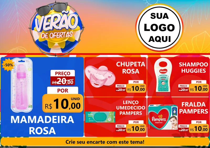 Modelo de Encarte para Encarte A4 Horizontal com o tema Verão de Ofertas para Bebês