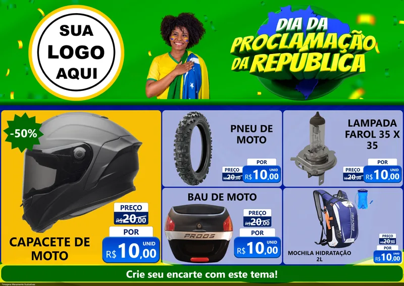 Modelo de Encarte para Encarte A4 Horizontal com o tema Dia Da Proclamação Da República para Moto peças