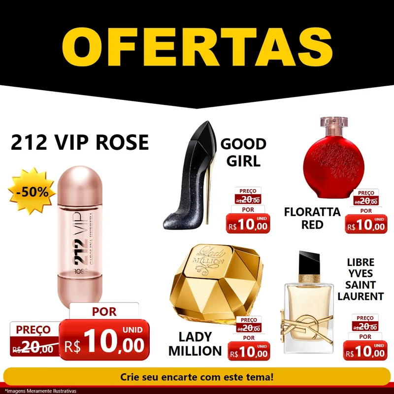 Modelo de Rede Social para Feed Facebook com o tema Ofertas Preto e Vermelho Cartaz para Perfumes