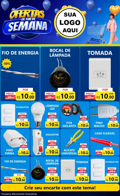 Modelo de Encarte para Encarte Grande com o tema Ofertas de Fim de Semana para Materiais Elétricos