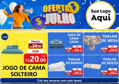 Modelo de Encarte para Encarte A4 Horizontal com o tema Ofertas de Julho para Cama, Mesa e Banho