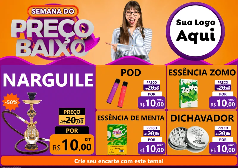 Modelo de Encarte para Encarte A4 Horizontal com o tema Semana do Preço Baixo para Tabacaria