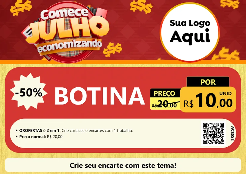 Modelo de Cartaz para Cartaz A4 Horizontal com o tema Comece Julho Economizando para Agropecuária