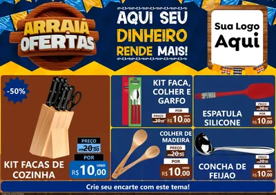 Modelo de Encarte para Encarte A4 Horizontal com o tema Arraiá de Ofertas - Junina para Utilidades Domésticas