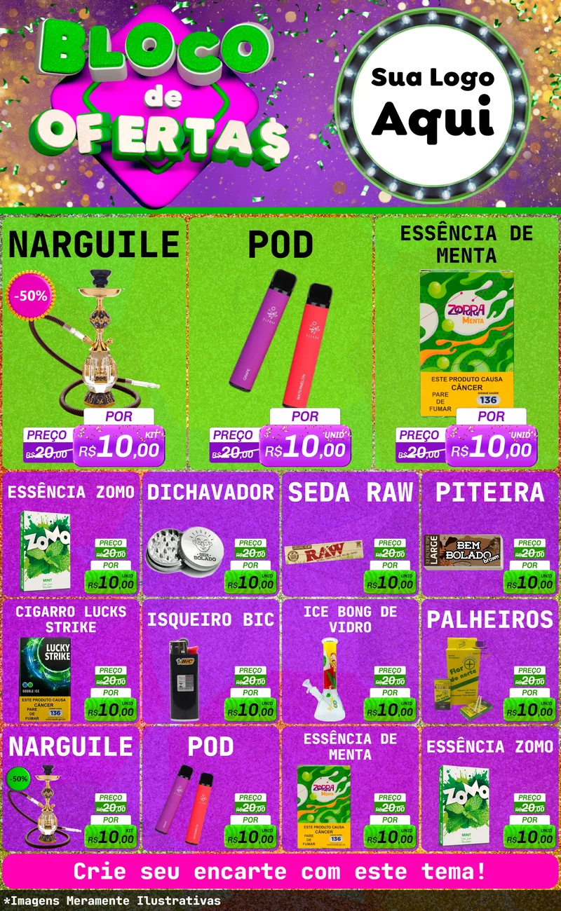 Modelo de Encarte para Encarte Grande com o tema Bloco de Ofertas para Tabacaria