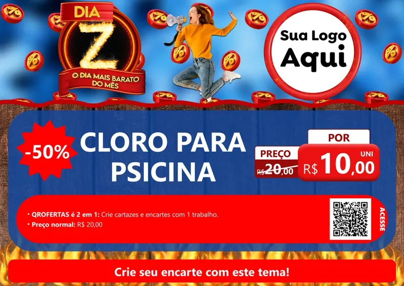 Modelo de Cartaz para Cartaz A4 Horizontal com o tema Dia Z - O Dia Mais Barato Do Mês para Produtos para Piscina