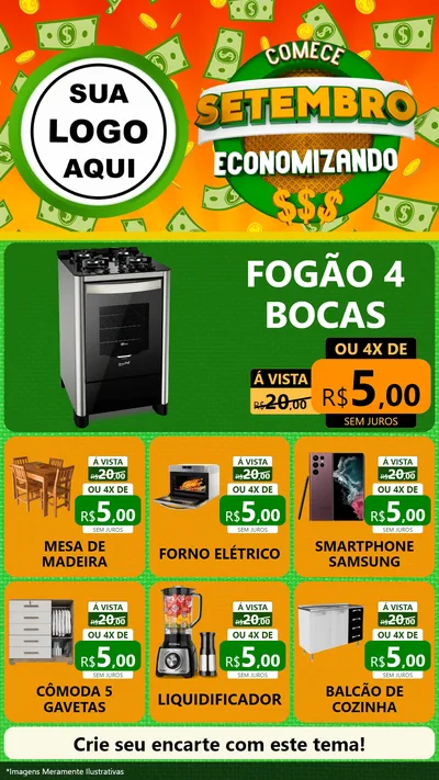 Modelo de Rede Social para Stories com o tema Comece Setembro Economizando para Móveis e Eletro
