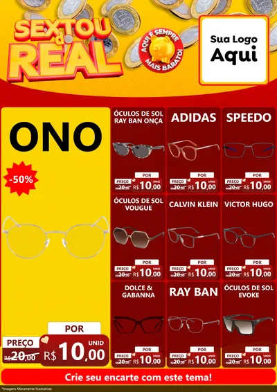 Modelo de Encarte para Encarte A4 Vertical com o tema Sextou do Real para Óticas
