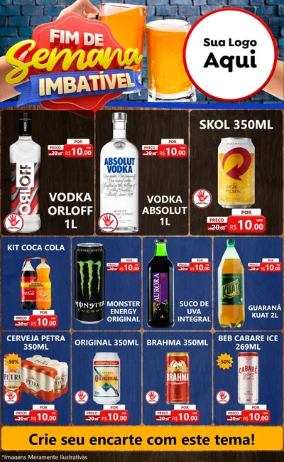 Modelo de Encarte para Encarte Grande com o tema Fim de Semana Imbatível Bebidas para Distribuidora de bebidas