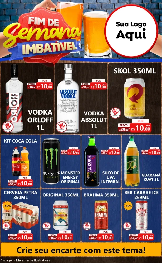 Modelo de Encarte para Encarte Grande com o tema Fim de Semana Imbatível Bebidas para Distribuidora de bebidas