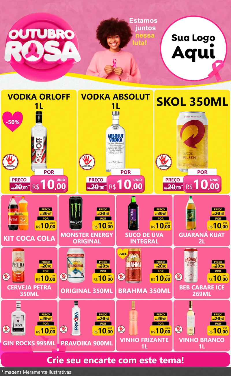 Modelo de Encarte para Encarte Grande com o tema Outubro Rosa para Distribuidora de bebidas