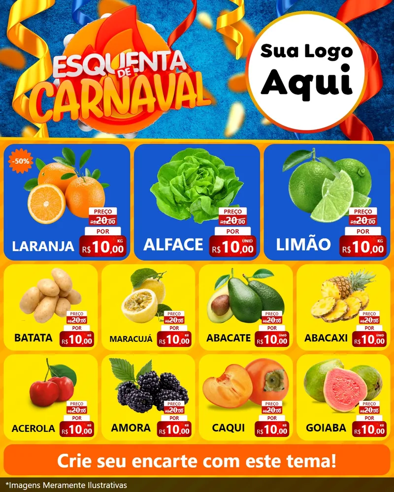 Modelo de Rede Social para Feed Instagram com o tema Esquenta de Carnaval para Hortifrúti