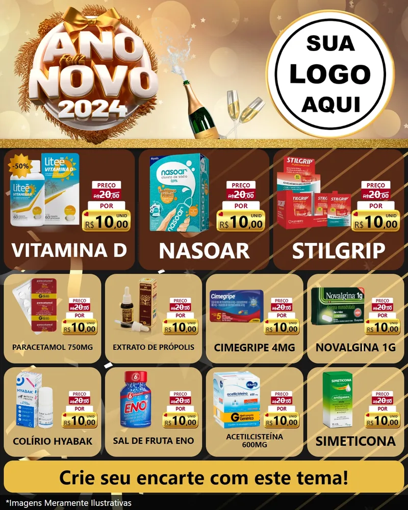 Modelo de Rede Social para Feed Instagram com o tema Feliz Ano Novo 2027 para Farmácia