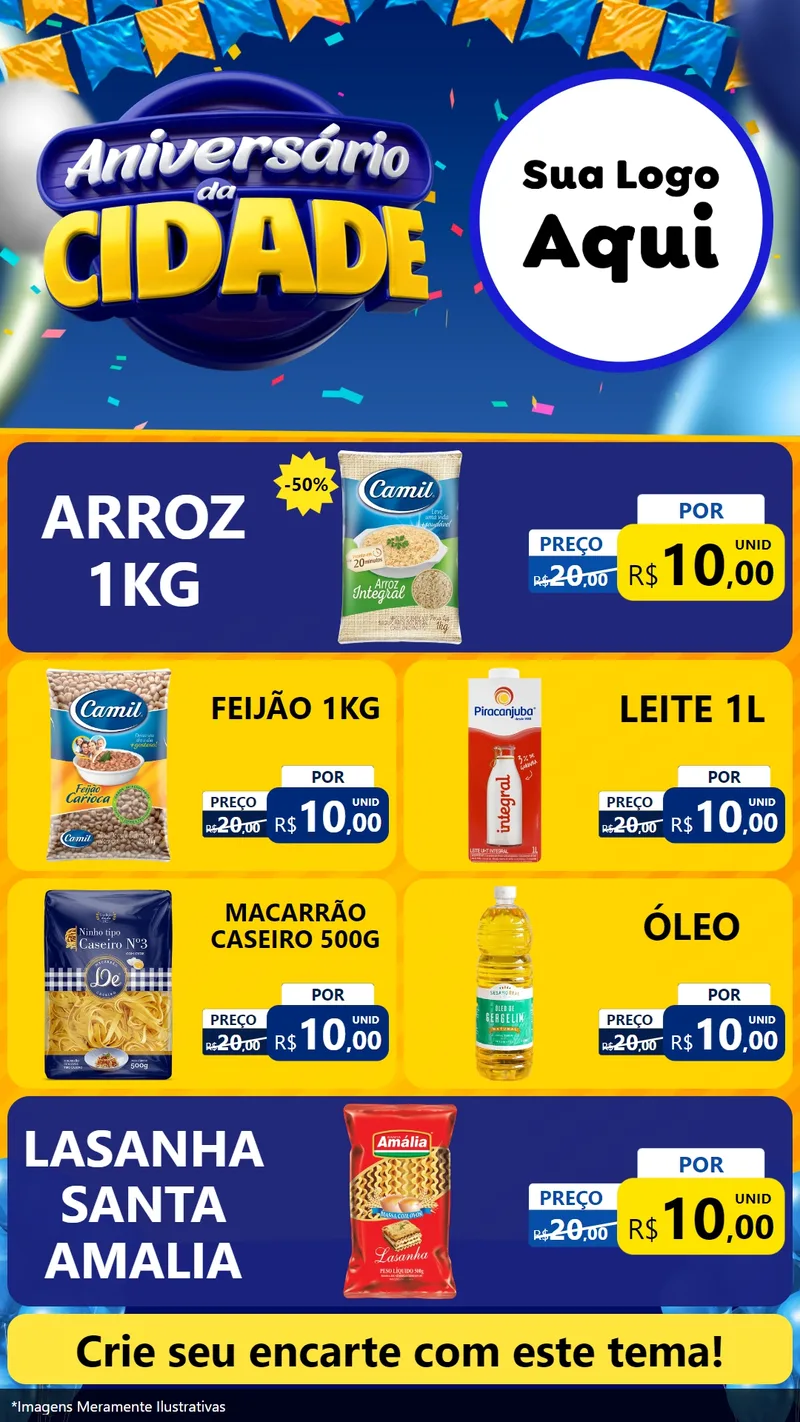 Modelo de TV para TV Vertical com o tema Aniversário da Cidade para Supermercado