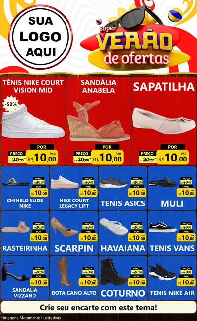 Modelo de Encarte para Encarte Grande com o tema Super Verão de Ofertas para Calçados