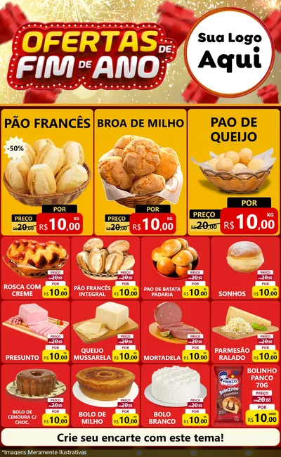 Modelo de Encarte para Encarte Grande com o tema Ofertas de Fim de Ano para Padaria