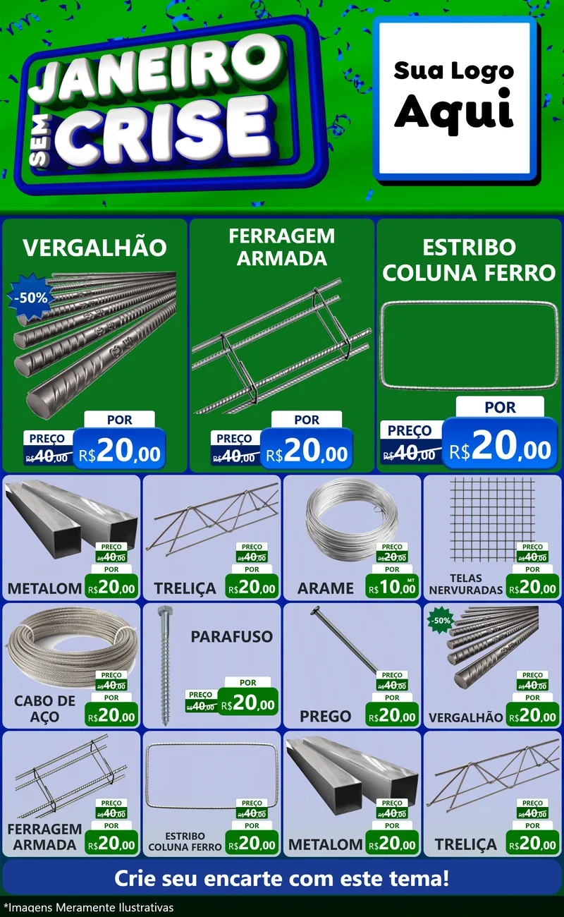 Modelo de Encarte para Encarte Grande com o tema Janeiro Sem Crise para Ferragens