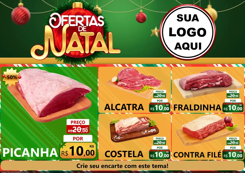 Modelo de Encarte para Encarte A4 Horizontal com o tema Ofertas de Natal para Açougue