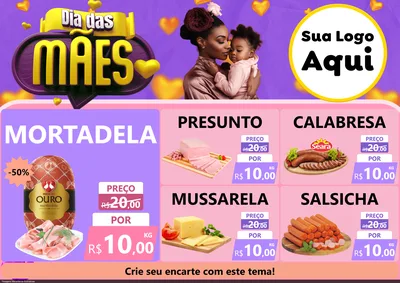 Modelo de Encarte para Encarte A4 Horizontal com o tema Dia das Mães para Frios e Laticínios